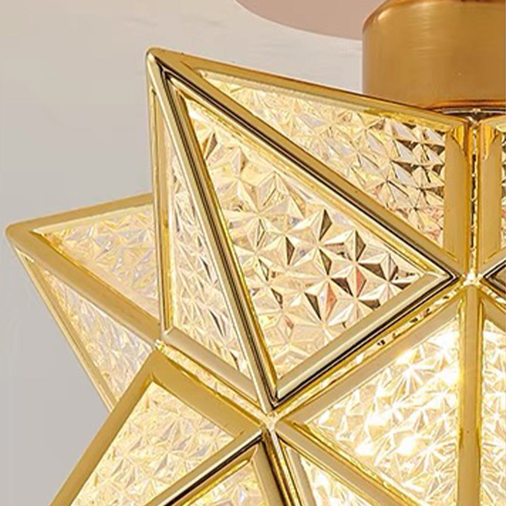 Flush Mount Star Ceiling Light Fixture Gold Metal E27 Socket 8 Inch Diameter Geometric Decor for Bedroom Hallway Entryway
