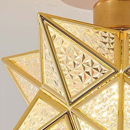 Flush Mount Star Ceiling Light Fixture Gold Metal E27 Socket 8 Inch Diameter Geometric Decor for Bedroom Hallway Entryway