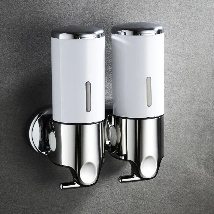 Wall Mount Soap Dispenser with Push Pump - Stainless Steel Liquid Holder for Shampoo, Lotion & Hand Wash in Bathroom, Kitchen, Shower