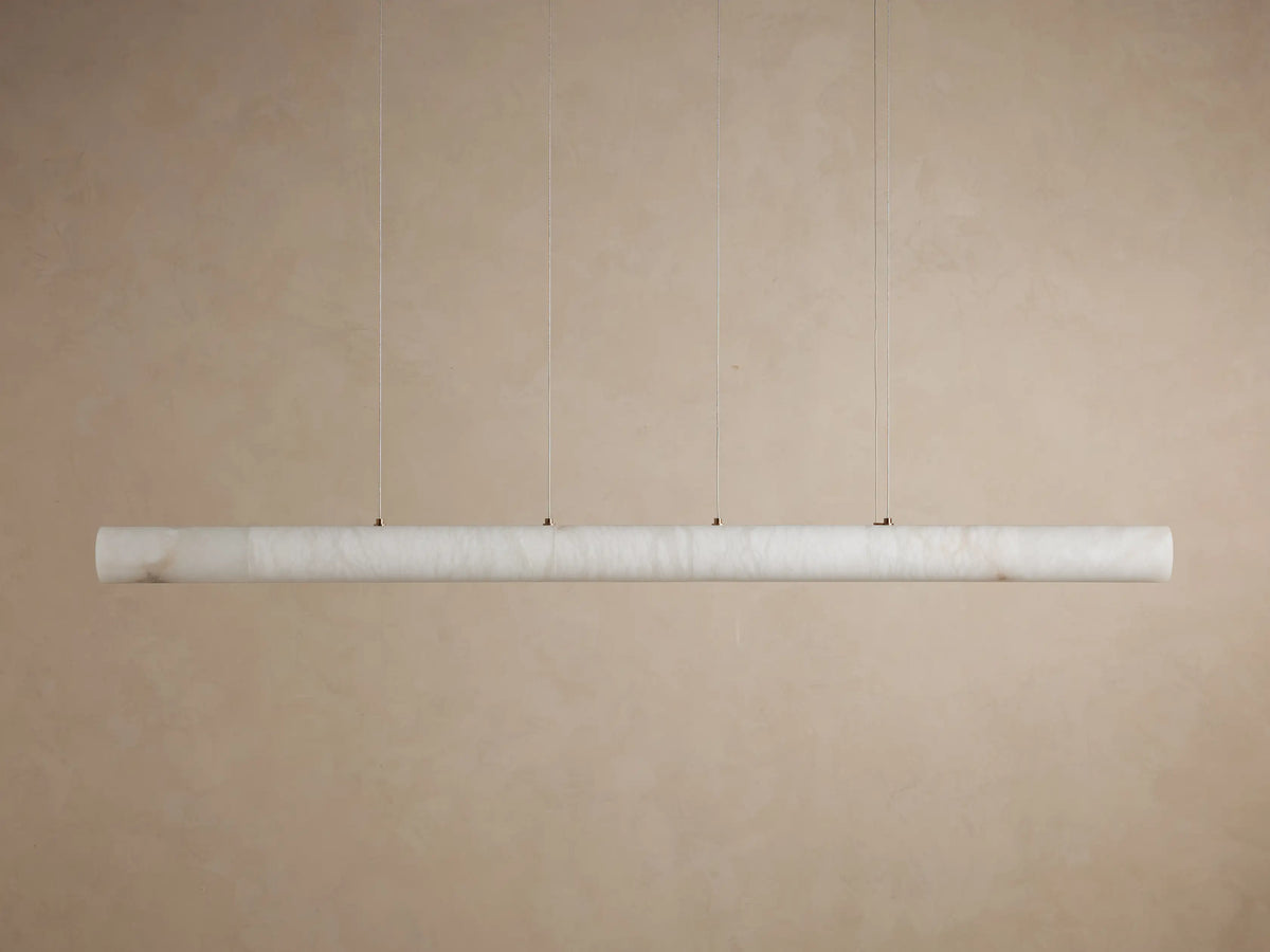 Linear Alabaster Stone Chandelier with Integrated LED – Modern Overhead Dining Room Island Light Fixture for Kitchen Contemporary Ceiling