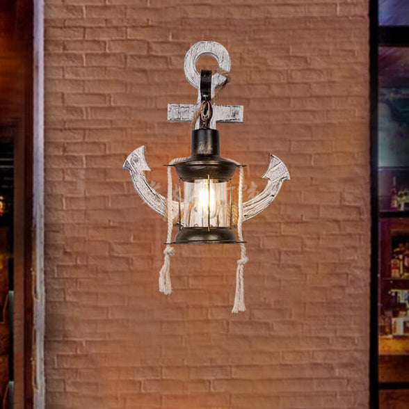 Industrial Wall Sconce Light Fixture with Glass Shade for Entryway Bedroom & Living Areas | Wood & Metal Accent Lighting E26 Socket