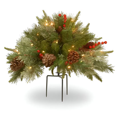 Battery-Operated LED Evergreen Spray with Pine Cones & Berries for Holiday Urns, Planters & Entryways