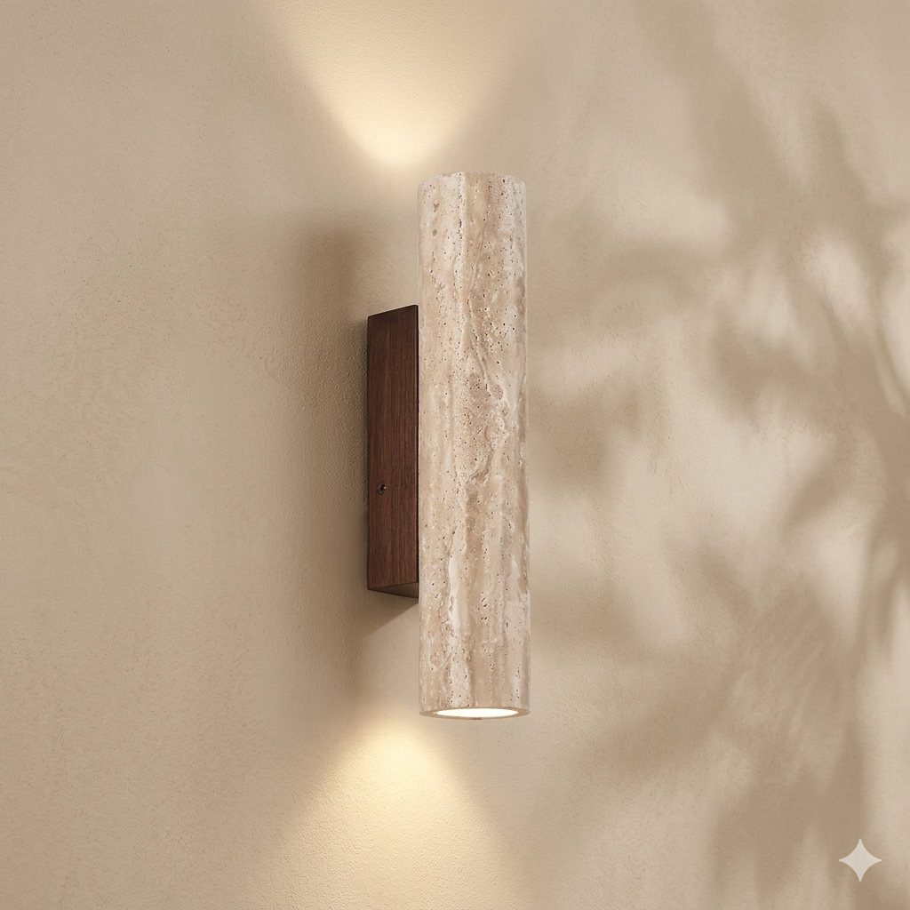 Travertine Stone Sconce Warm White LED Uplight Downlight 12.6 Inch Vertical Modern Indoor Wall Fixture for Hallway Bedroom Living Room Natur