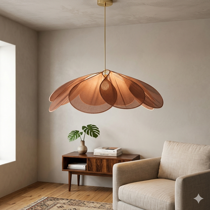 Hanging Ceiling Fixture Floral Textile Shade 31.5 Inch Diameter Cream Adjustable Cable E27 Socket Modern Vintage Dining Room Bedroom Lightin
