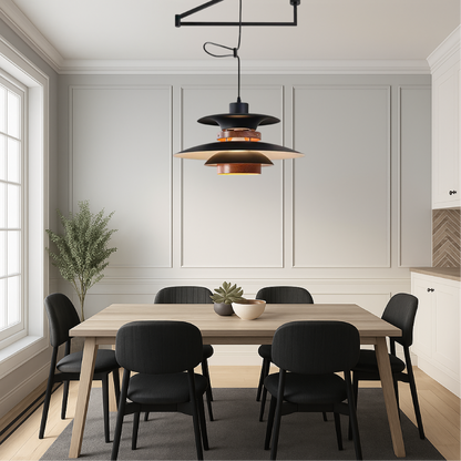 Hanging Ceiling Fixture with Wood and Metal Shade 20-Inch Diameter Adjustable Height for Kitchen Island Dining Room Living Space Modern Farm