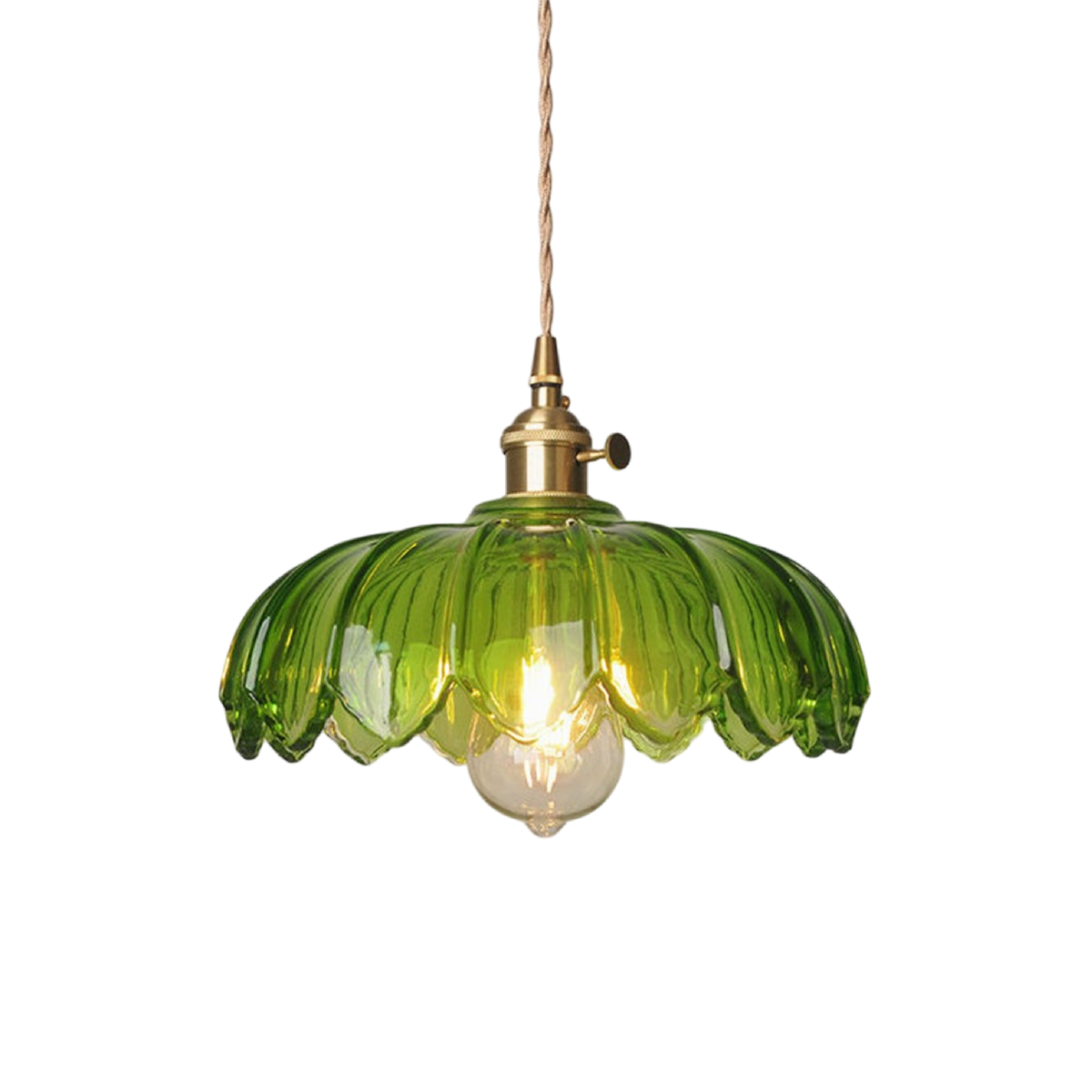 Floral Glass Hanging Light for Kitchen Island & Dining Table – Adjustable Cord, Textured Shade, Brass Accent – 8 in Diameter Fixture for Mod