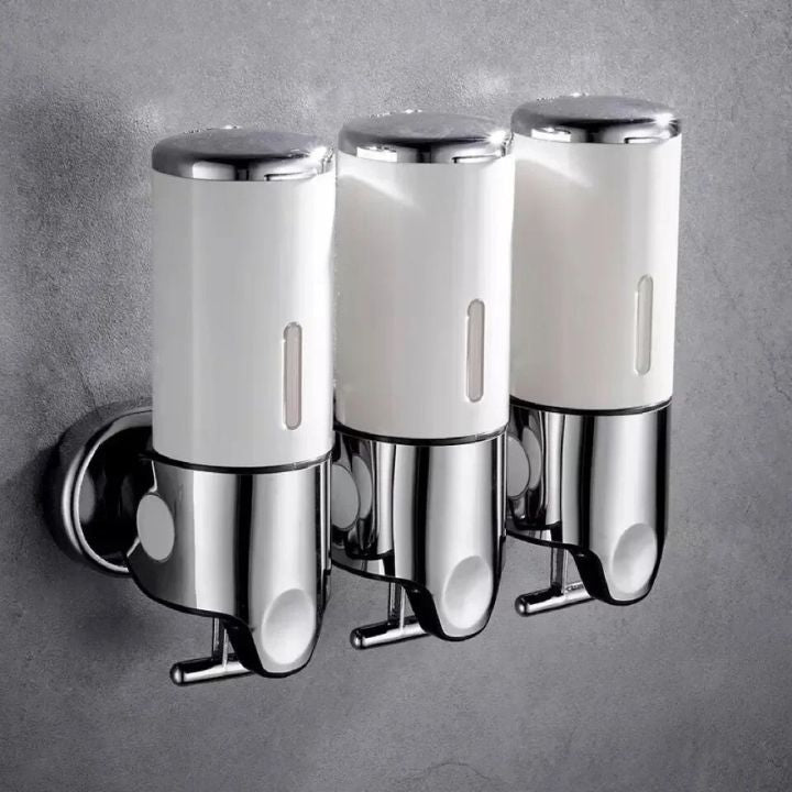 Wall Mount Soap Dispenser with Push Pump - Stainless Steel Liquid Holder for Shampoo, Lotion & Hand Wash in Bathroom, Kitchen, Shower