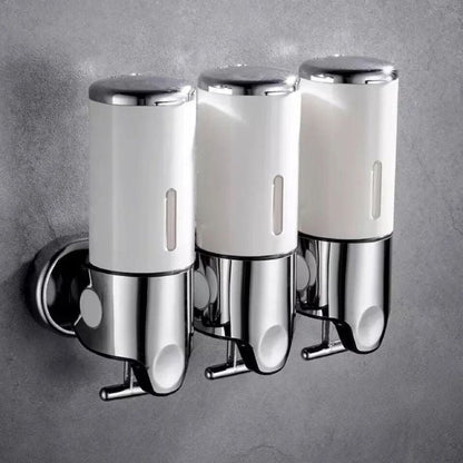 Wall Mount Soap Dispenser with Push Pump - Stainless Steel Liquid Holder for Shampoo, Lotion & Hand Wash in Bathroom, Kitchen, Shower