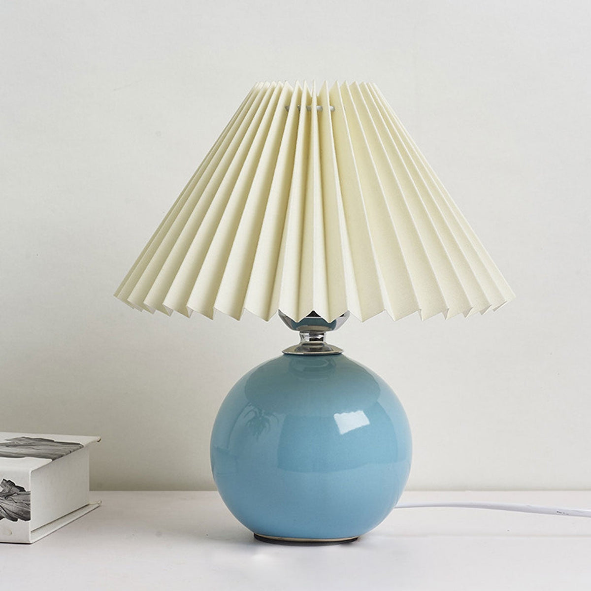 Ceramic Table Lamp with Fabric Shade – Modern Accent Lighting for Bedroom, Living Room & Home Office