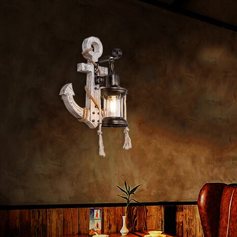 Industrial Wall Sconce Light Fixture with Glass Shade for Entryway Bedroom & Living Areas | Wood & Metal Accent Lighting E26 Socket