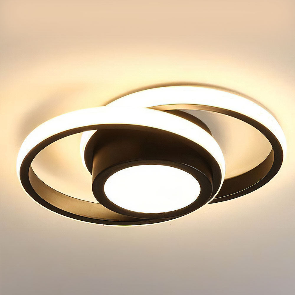 Double Ring LED Flush Mount Light Black Contemporary Overhead Fixture for Entryway Foyer Apartment Passageway Interior Decor