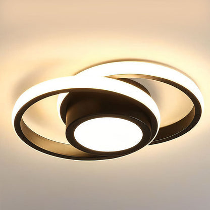 Double Ring LED Flush Mount Light Black Contemporary Overhead Fixture for Entryway Foyer Apartment Passageway Interior Decor