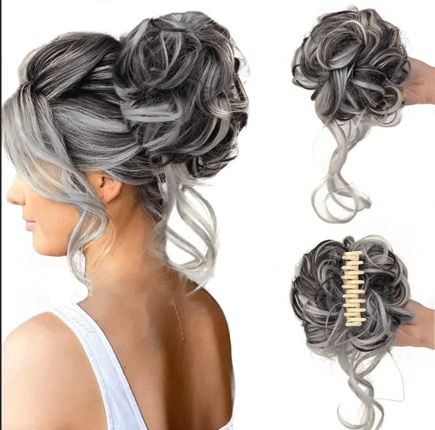 Synthetic Updo Hairpiece with Clip Attachment – Textured Volume for Thin or Fine Hair – Available in 18 Shades Including Blonde, Brown, Black, Gray &