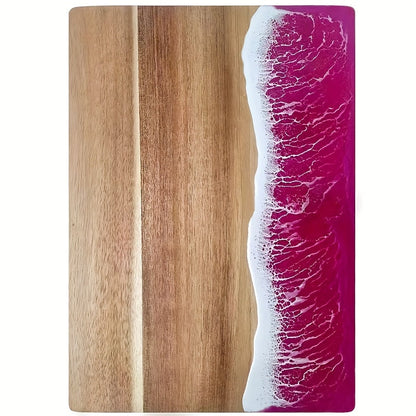 Acacia Wood Serving Board with Resin Wave Inlay 18x9 Inch Coastal Charcuterie Tray for Cheese Fruit Bread Kitchen Decor