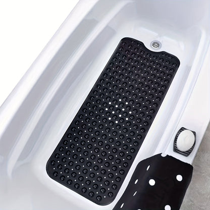 Anti-Slip Shower Floor Mat 40 × 16 Inches Gray PVC Tub Liner with Drainage Holes and Suction Grips for Wet Surfaces