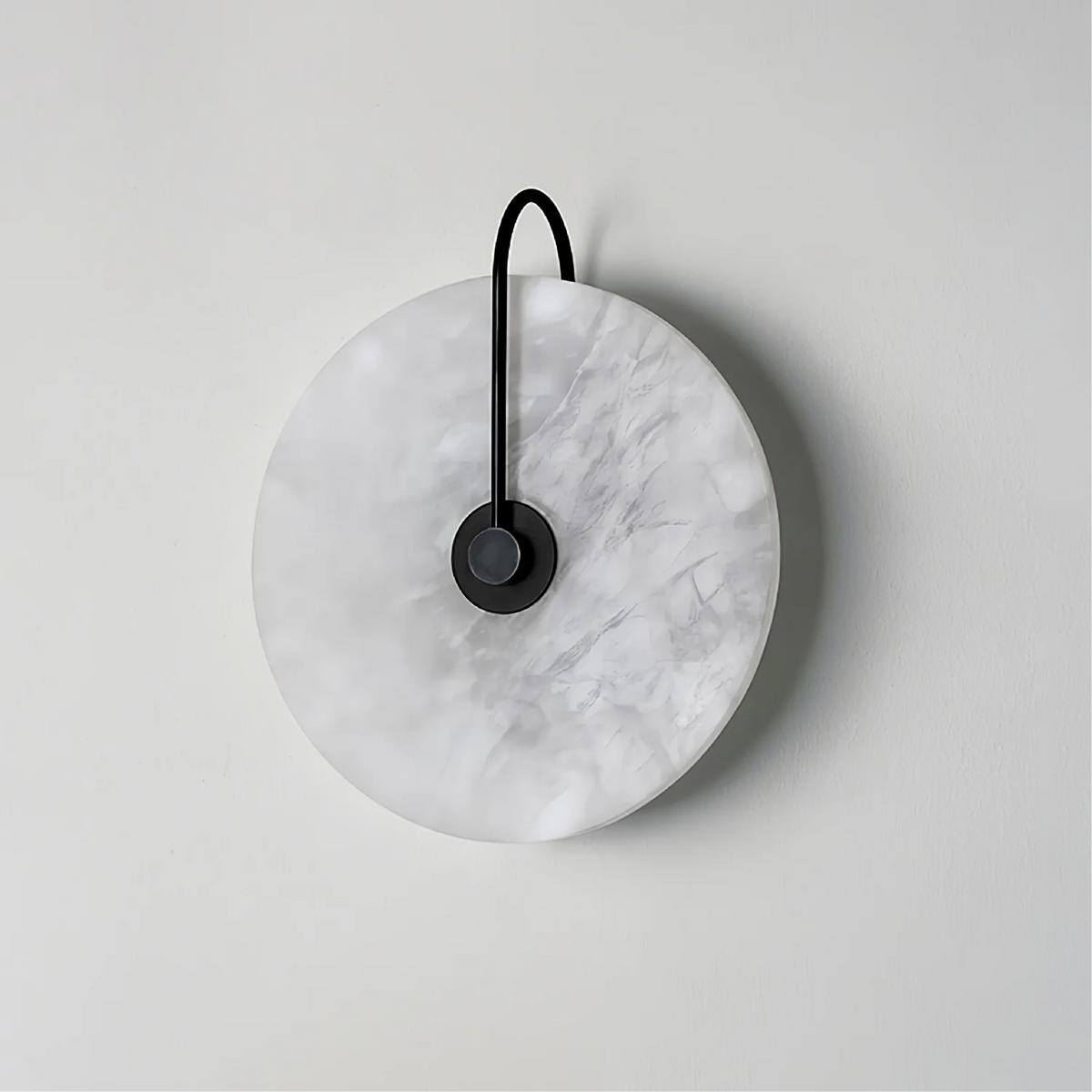 Alabaster Disc Sconce with Gold Arm – Natural Stone Wall Light for Bedroom, Living Room & Hallway – Integrated LED 6 to 12 Inch – Warm White