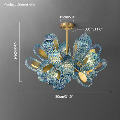 19-Light Glass Ceiling Fixture with Peacock Art Design for Dining Rooms & Large Spaces