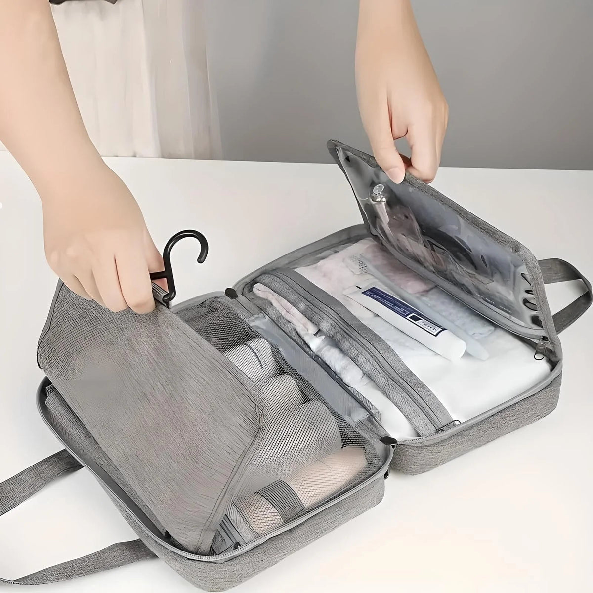 Travel Essentials | Multi-Compartment Toiletries Organizer with Zippered Pockets | Durable Design for Organized Packing