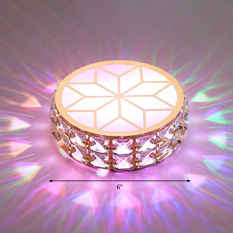 Round Crystal Flush Mount LED Ceiling Light 6" 8" Champagne Gold Modern Entryway Hallway Lighting Fixture Close to Ceiling Surface Mount