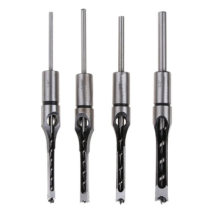 Mortising Drill Bit Set 4-Piece Square Hole Cutter Kit 1/4 to 1/2 Inch Sizes for Woodworking DIY Carpentry Projects Joinery Furniture Making