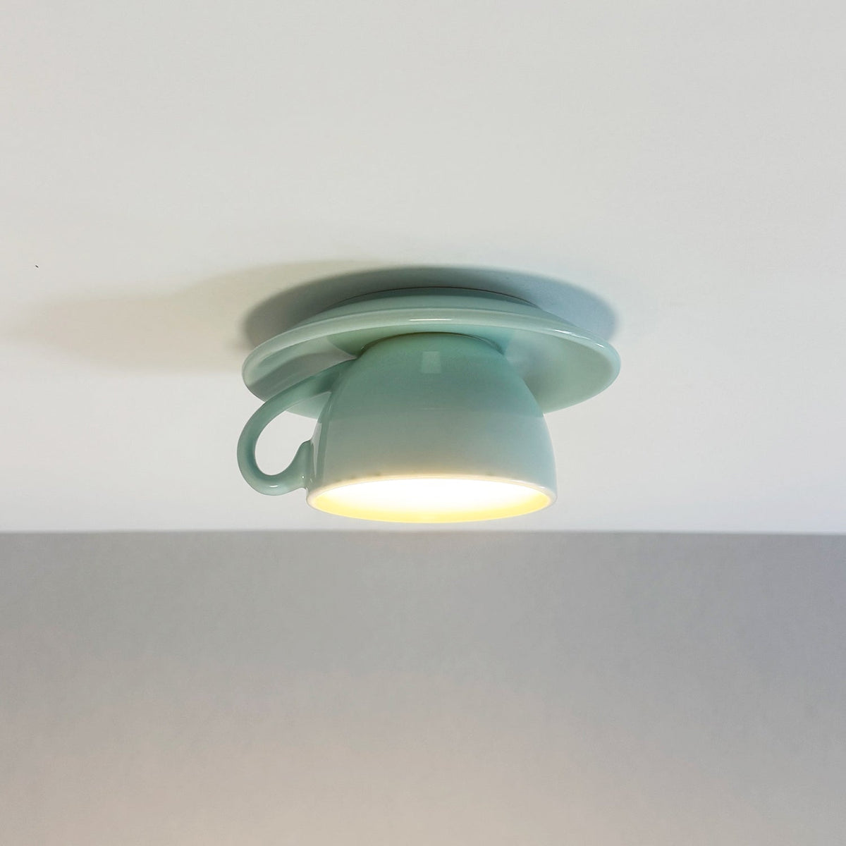 Ceramic Coffee Cup Ceiling Light Fixture – Flush Mount in Yellow, Blue, Pink & More Colors for Bedroom, Dining Room, Living Room