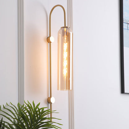 Curved Arm Wall Sconce with Ribbed Glass Shade – Single Bulb Metal Fixture for Bedroom, Hallway, Dining Room – Retro Modern Indoor Lighting