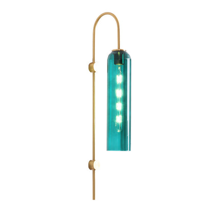 Curved Arm Wall Sconce with Ribbed Glass Shade – Single Bulb Metal Fixture for Bedroom, Hallway, Dining Room – Retro Modern Indoor Lighting