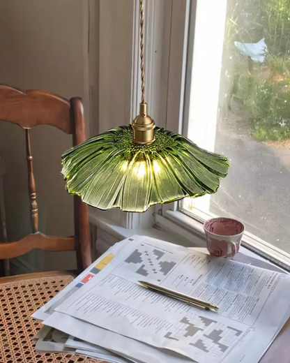 Glass Pendant Light with Brass Socket and Organic Petal Shape for Dining Room and Living Space