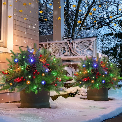 Battery-Operated LED Evergreen Spray with Pine Cones & Berries for Holiday Urns, Planters & Entryways