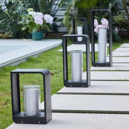 Outdoor Cube Post Light Black Steel LED Garden Pathway Stake for Yard Patio Walkway Deck Solar & Hardwired