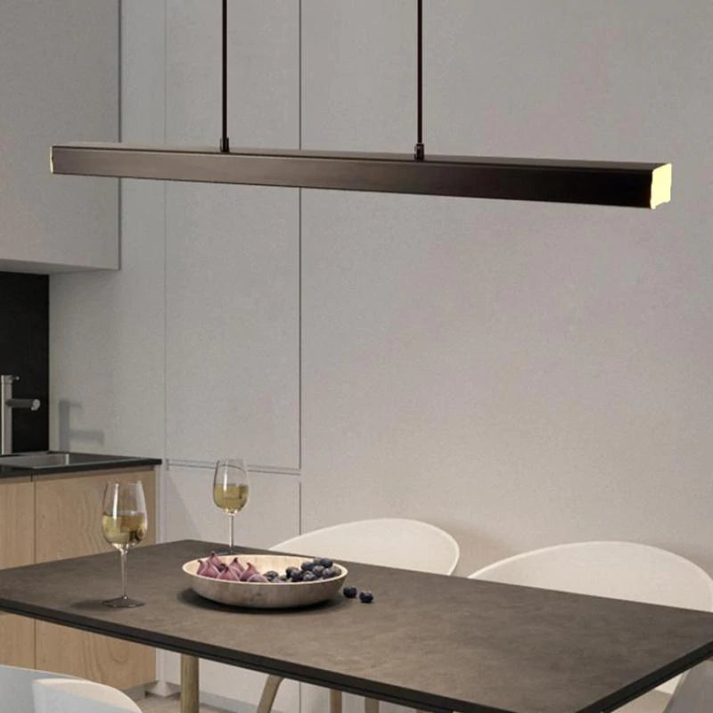 Linear LED Ceiling Light 59 in Metal Acrylic Fixture for Kitchen Island & Dining Room Adjustable Hanging Lamp Modern Black Brown