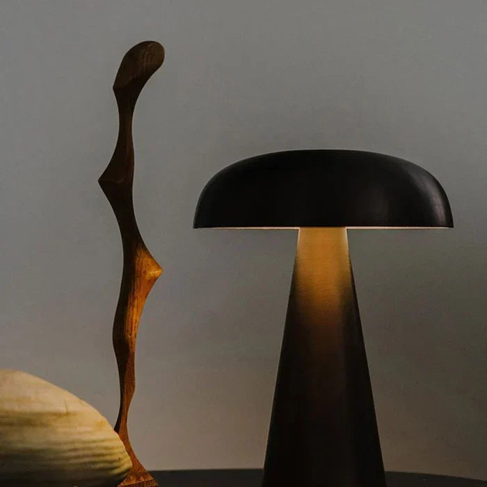 Rechargeable Mushroom Table Lamp Cordless Touch Control LED 3 Brightness Settings Portable Accent Light Bronze Gold for Bedroom Living