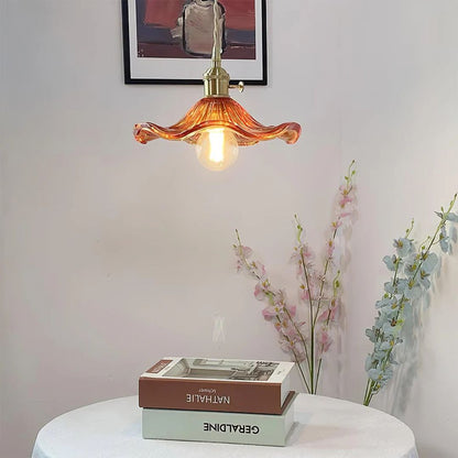Glass Ceiling Light with Sculptural Ripple Edge – 9 in Hanging Fixture with Metal Hardware for Kitchen, Dining Area, or Bedroom – Adjustable