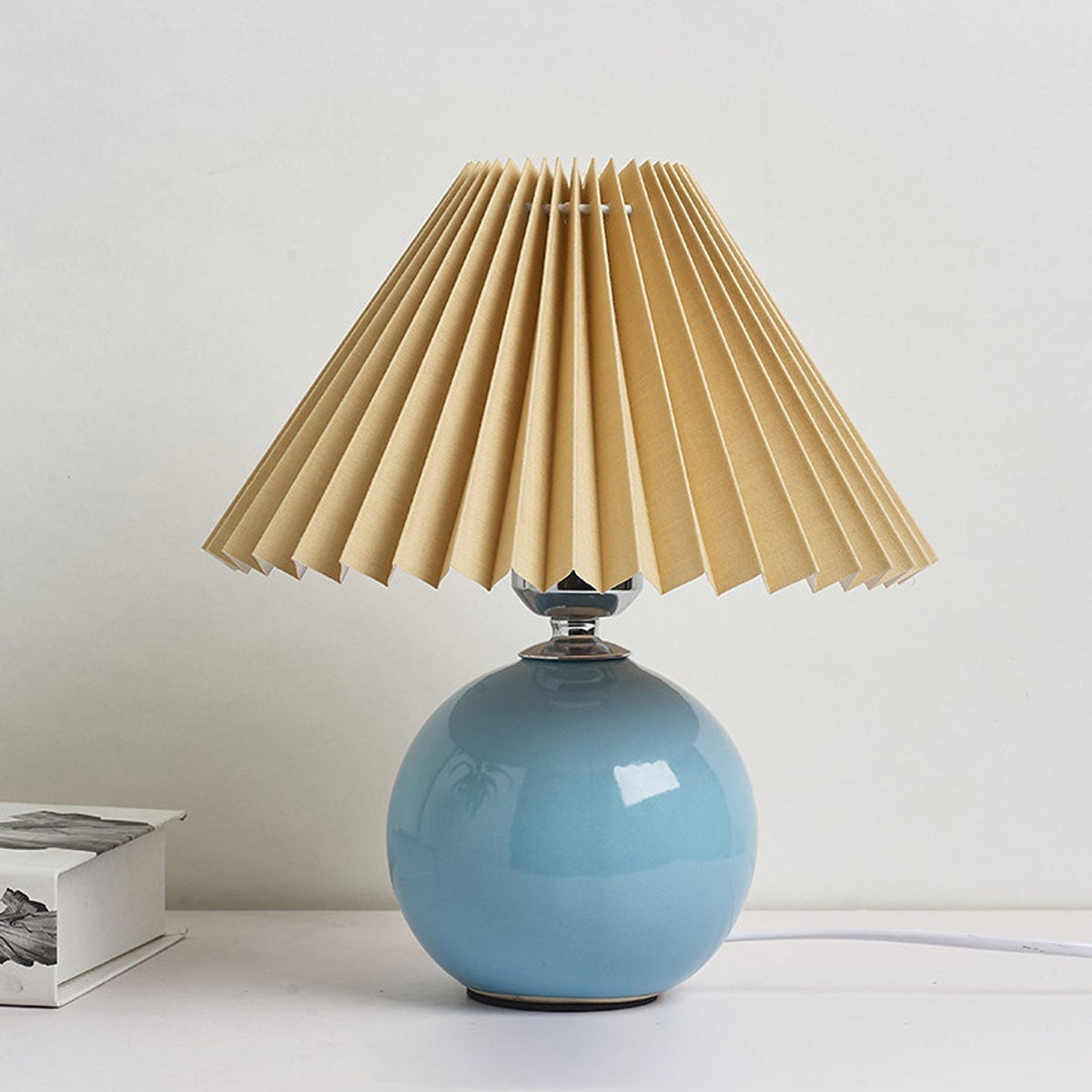 Ceramic Table Lamp with Fabric Shade – Modern Accent Lighting for Bedroom, Living Room & Home Office