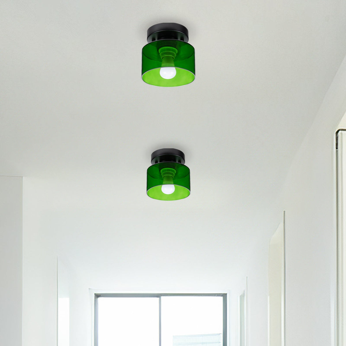 Flush Mount Glass Globe Light with E27 Socket for Entryway Kitchen and Bedroom Lighting