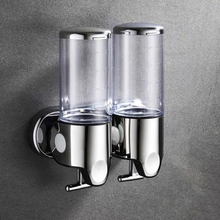 Wall Mount Soap Dispenser with Push Pump - Stainless Steel Liquid Holder for Shampoo, Lotion & Hand Wash in Bathroom, Kitchen, Shower