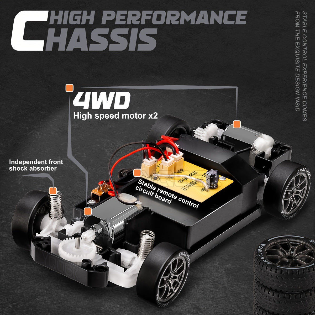 4WD Remote Control Racing Car with Light-Up Wheels – Gray 1:24 Scale Rechargeable Drift Vehicle for Kids & Hobbyists
