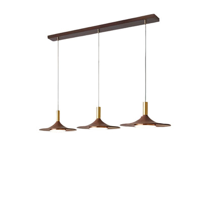 Sculptural Metal Shade Ceiling Fixture with Organic Wood-Tone Accent – 10 in or 14 in Drop Light for Island Counter Bar and Breakfast Nook –