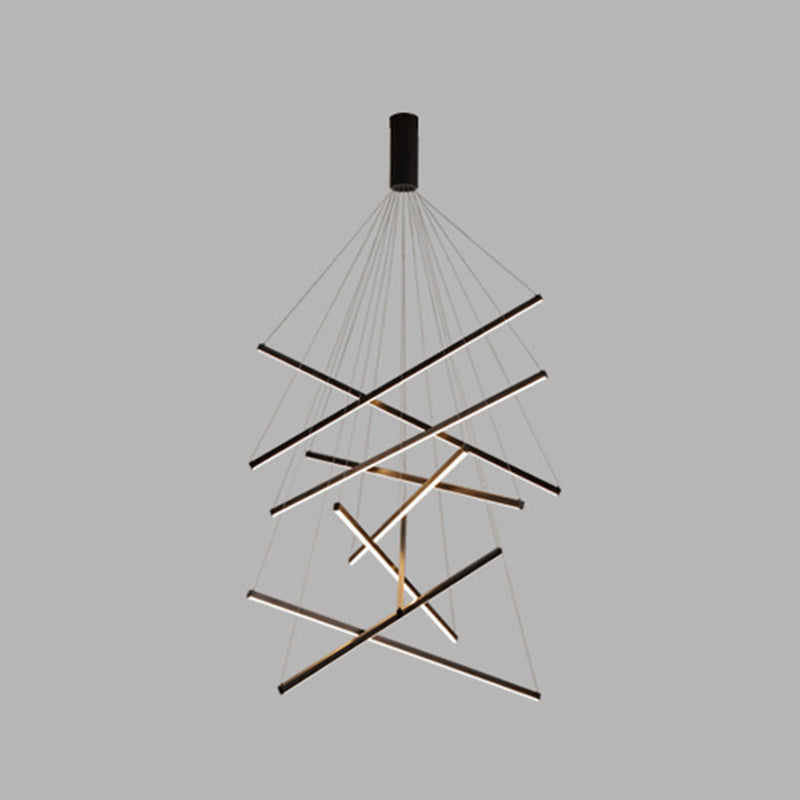 Modern Linear LED Chandelier Black Metal Multi-Tier Pendant Light for Living Room Foyer Kitchen Island Dining Room