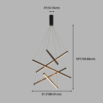 Modern Linear LED Chandelier Black Metal Multi-Tier Pendant Light for Living Room Foyer Kitchen Island Dining Room