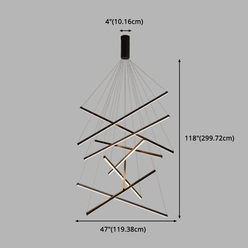 Modern Linear LED Chandelier Black Metal Multi-Tier Pendant Light for Living Room Foyer Kitchen Island Dining Room