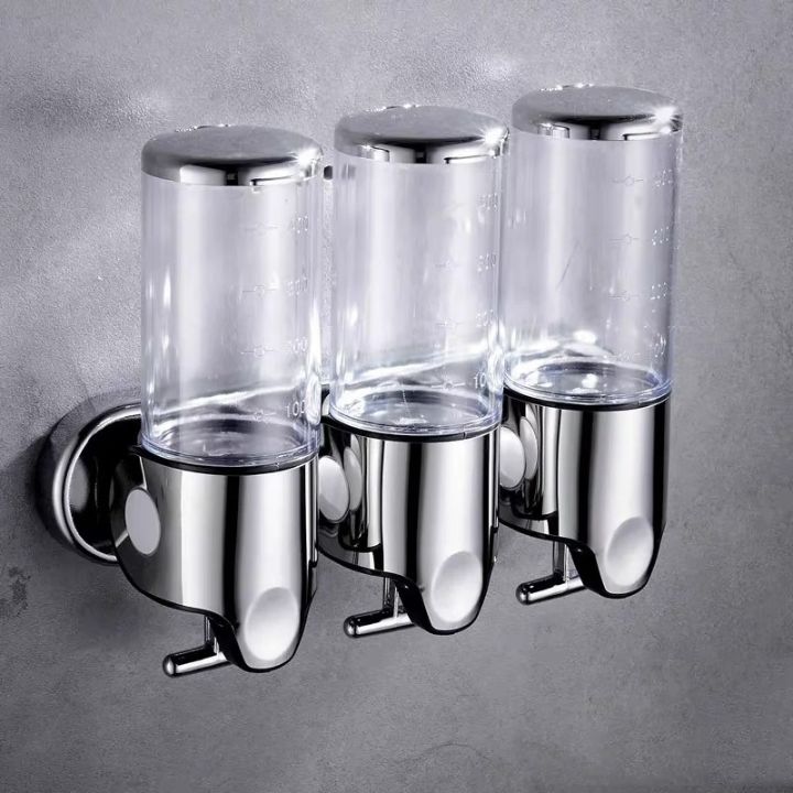 Wall Mount Soap Dispenser with Push Pump - Stainless Steel Liquid Holder for Shampoo, Lotion & Hand Wash in Bathroom, Kitchen, Shower