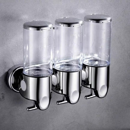 Wall Mount Soap Dispenser with Push Pump - Stainless Steel Liquid Holder for Shampoo, Lotion & Hand Wash in Bathroom, Kitchen, Shower