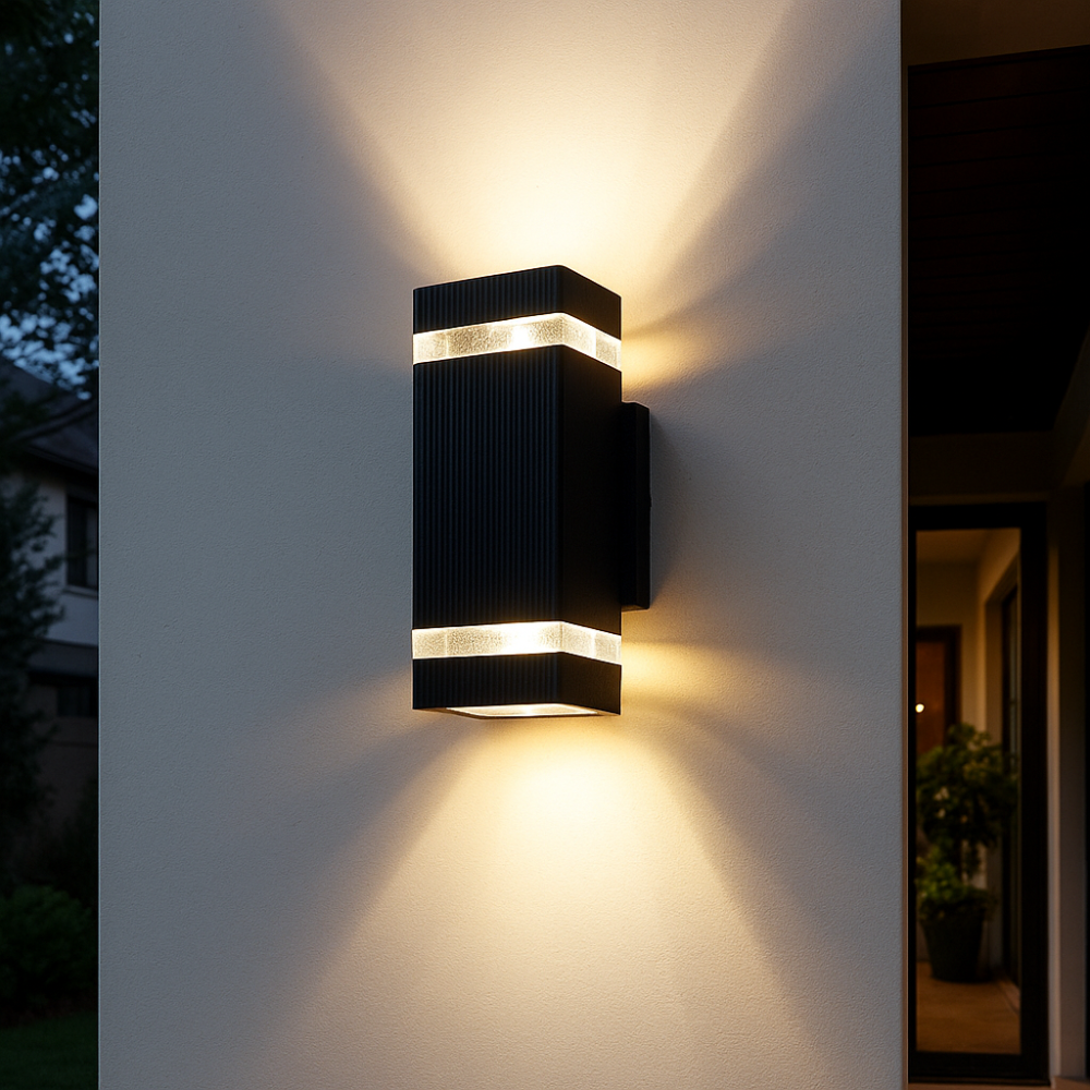 Exterior Sconce with Dual-Beam Illumination – Weatherproof Cylindrical Fixture for Entryways, Patios & Gardens – E27 Socket, IP65 Rating, Bl