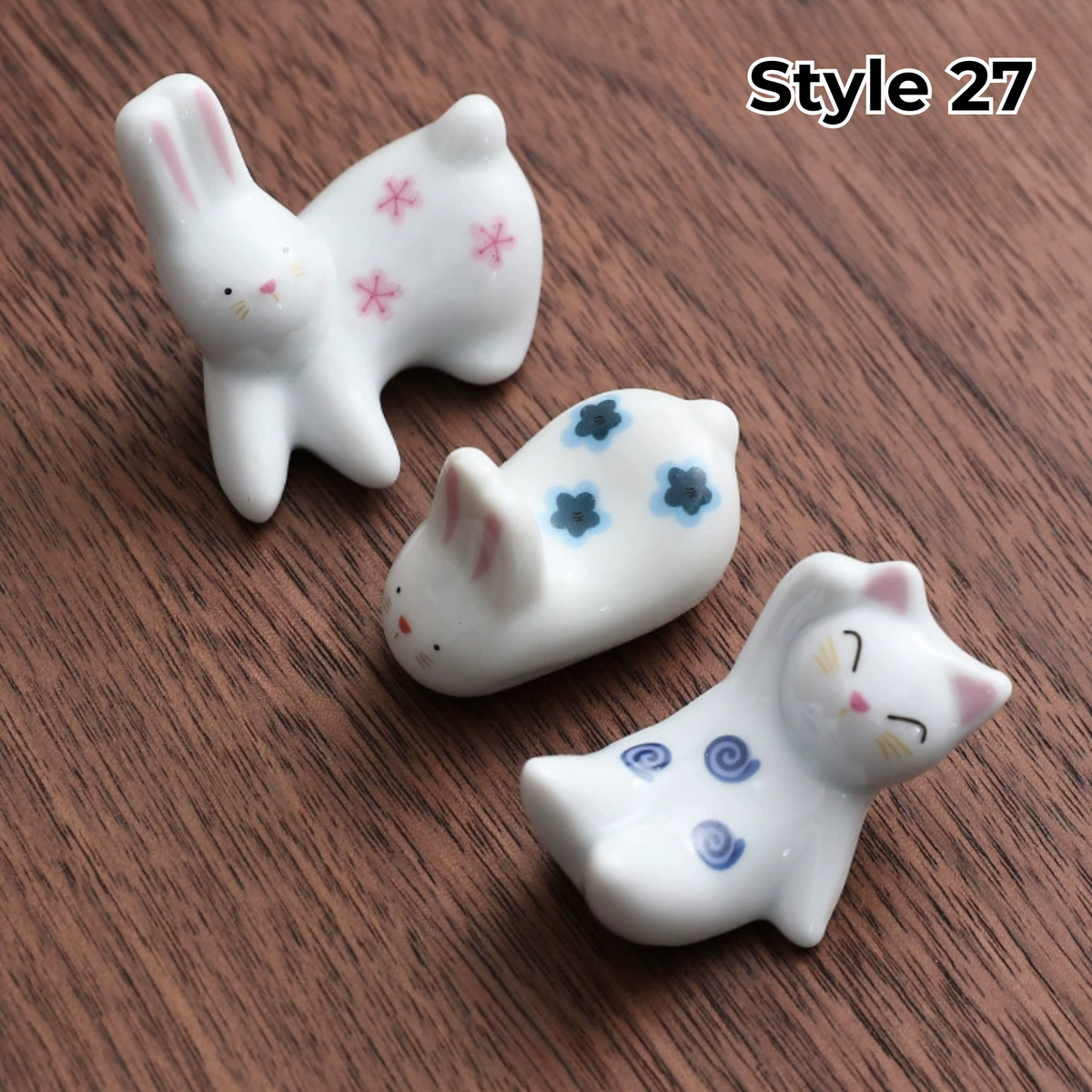 Porcelain Utensil Holders with Animal and Fruit Designs for Asian Dining – Set of 3 Decorative Tabletop Rests