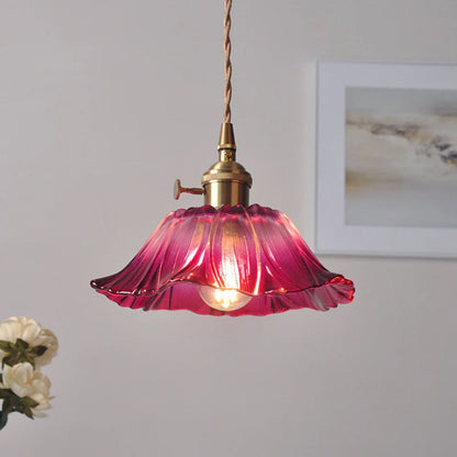 Fluted Glass Hanging Light 11-Inch Shade Burgundy Adjustable Drop Cord E27 Socket for Kitchen Island Dining Area Hallway Above Table Counter