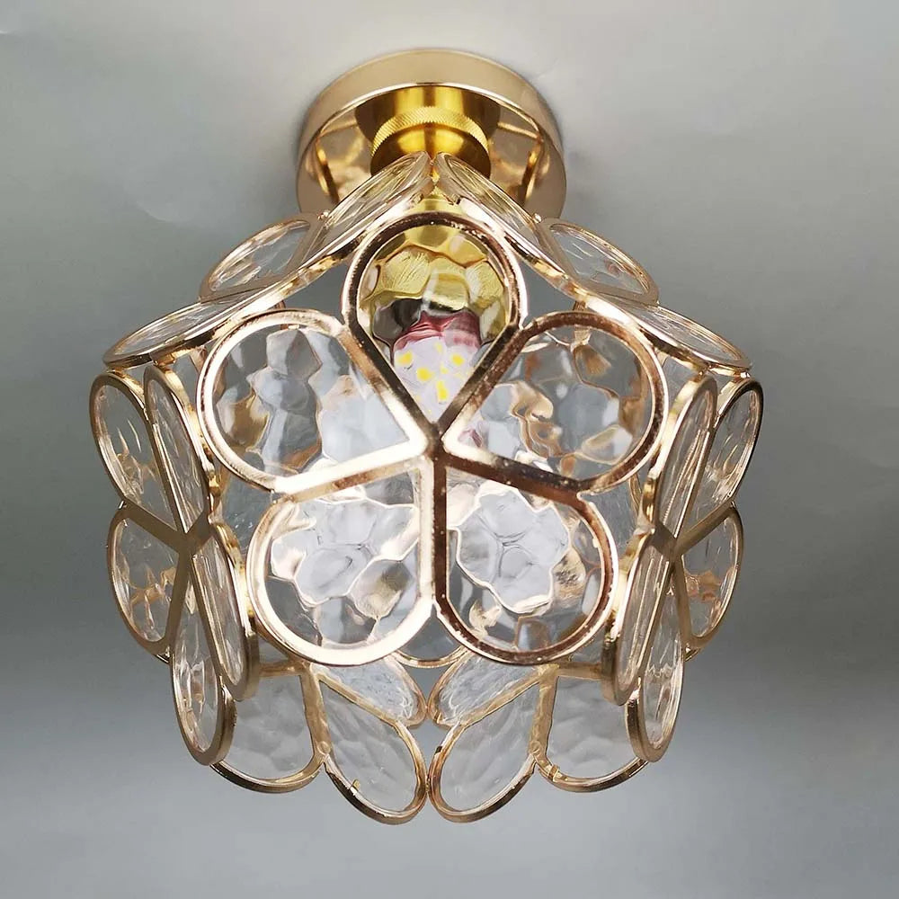 Flush Mount Flower Fixture in Gold with Acrylic Shade for Entryway Bedroom Small Spaces 8-Inch Modern LED Overhead Home Lighting