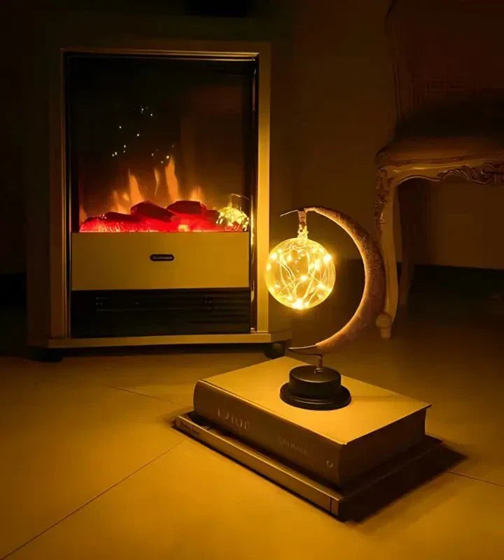 Glass Moon Table Lamp with Warm LED Glow – Battery Operated Crescent Accent Light for Bedroom, Living Room & Nightstand
