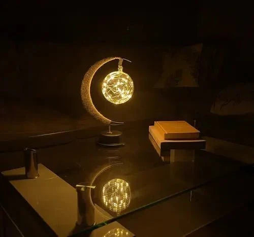 Glass Moon Table Lamp with Warm LED Glow – Battery Operated Crescent Accent Light for Bedroom, Living Room & Nightstand