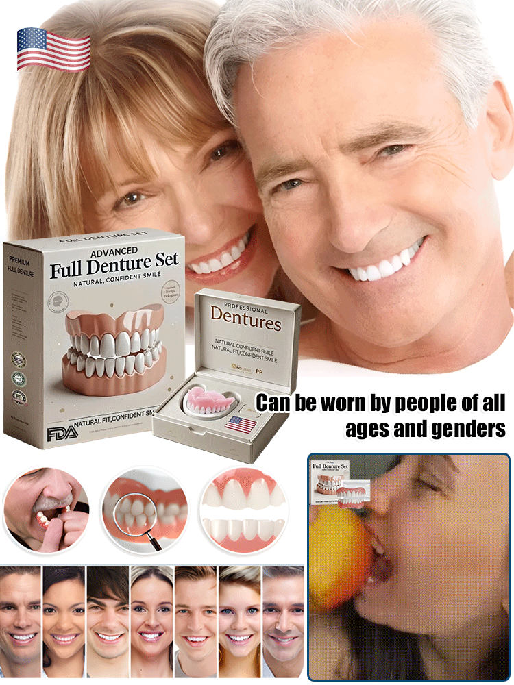 Moldable Cosmetic Denture Set Upper & Lower – Heat-Fit Natural White Teeth for Everyday Confidence